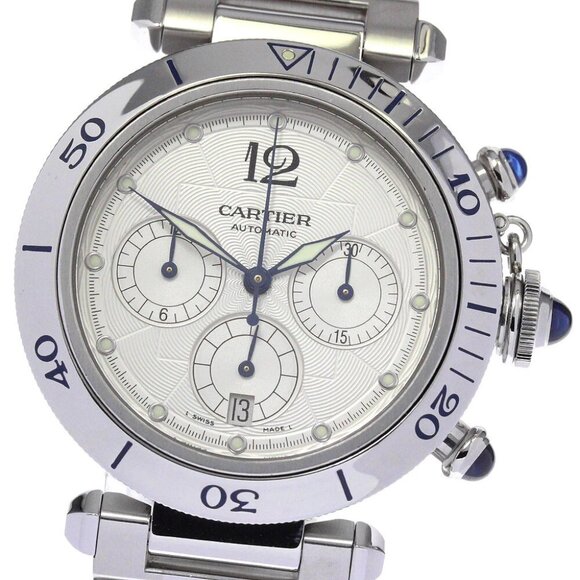 CARTIER Pasha 38mm W31030H3 Chronograph Silver Dial Automatic Men's Watch_822885